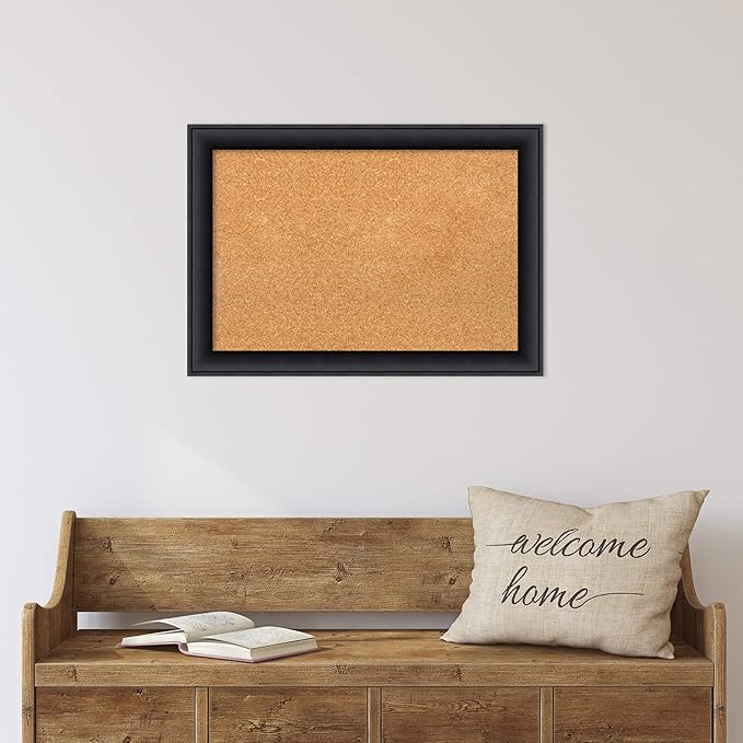 Amanti Art Natural Cork Board for Wall, 19x27 Vision Board with Black Wood Frame, Medium Corkboard Office Decor for Home Organization, Modern Contemporary Corkboard Pinboard to display items for home