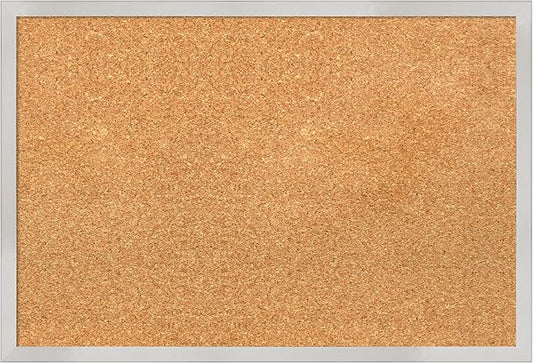 Amanti Art Natural Cork Board for Wall, 17x25 Vision Board with Silver Wood Frame, Medium Corkboard Office Decor for Home Organization, Modern Contemporary Corkboard Pinboard to display items for home