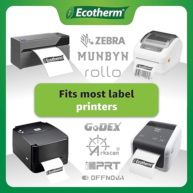 2" x 1.5" Thermal Labels | 6 Rolls | 8220 Labels | fits Zebra, Munbyn, Rollo, Godex, Arkscan, iDPRT, Offnova Thermal Label Printers and More | Blank White Adhesive Stickers by Ecotherm