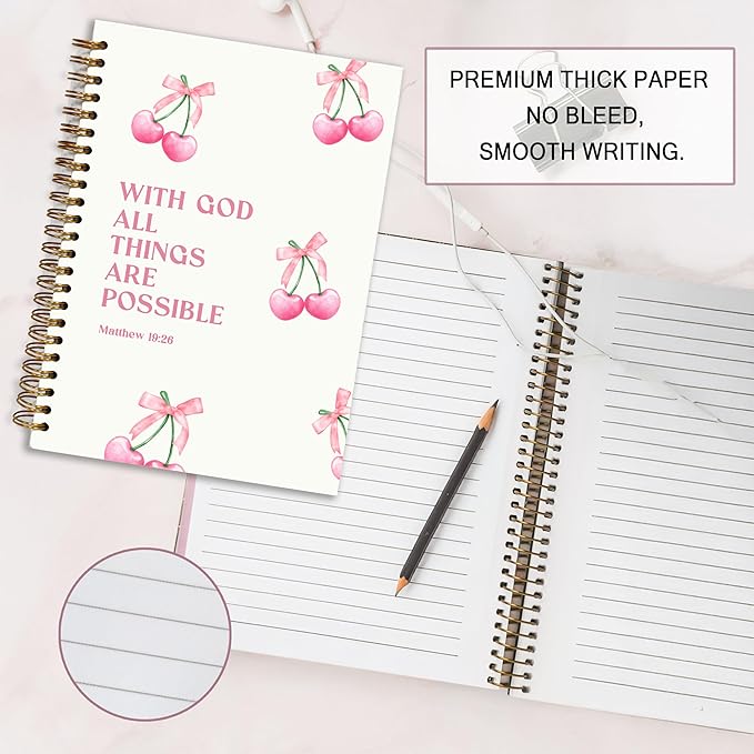 Bible Notebook, A5 Spiral Christian Journal with Floral Pink Butterfly Notebook, Bible Verse-God Says You Are, Inspirational Notebooks for Women, Bible Study, Gift for Birthday Christmas