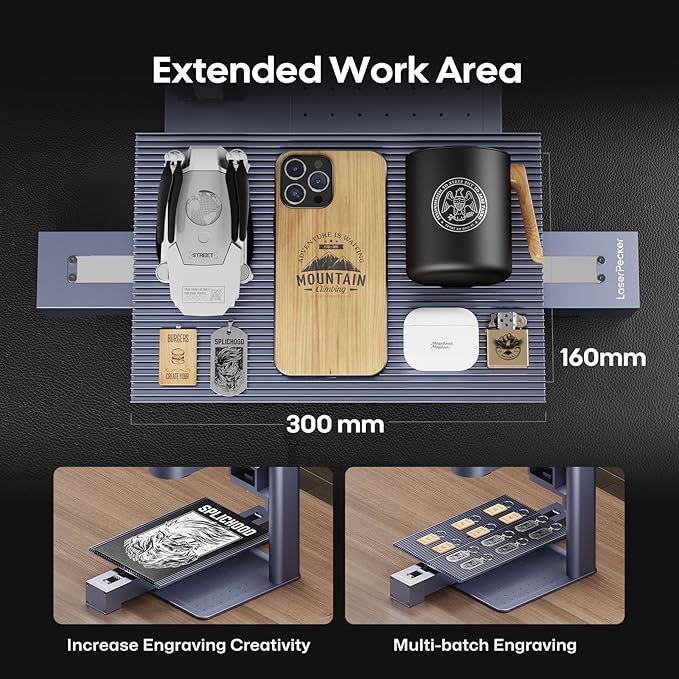 LaserPecker LP4 Dual-Laser Engraver with Cubic Protection Cover, Auto-Pause Safety Sensor, Smoke Extraction for Engrave Metal, Wood, Plastic, Rotary & Slide Extensions Included