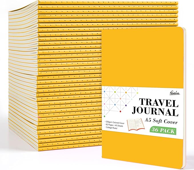 36 Pack Soft Cover Journal Bulk, Feela Lined Blank Travel Journal for Women Men Writing, Notebooks College Ruled for Work, Note Taking Notebook School Business Supplies, 8.2” x 5.5”, A5, Yellow