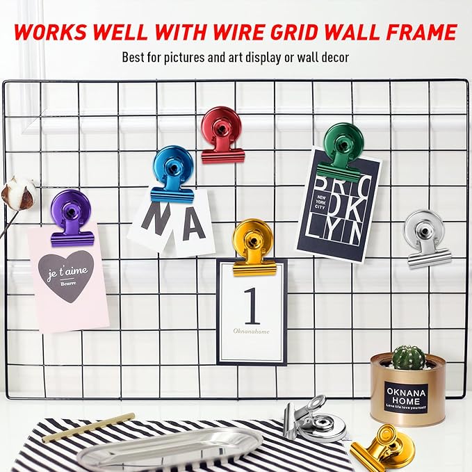 FINDMAG 20 Pack Fridge Magnet, Magnetic Clips Heavy Duty, Clip Magnet Scratch Free, Strong Fridge Magnets for Whiteboard Magnets Clips for Photo Displays, Office, School, Kitchen, 30mm Wide