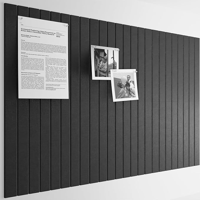 Bumusty Large Cork Board Alternative-36 x24 Felt Bulletin Board Tiles, with 30 Pushpins, 40 Adhesive Tabs, 6-Pack Slat Wall Paneling, Cork Boards for Office Push Pin Board Felt Board-Black