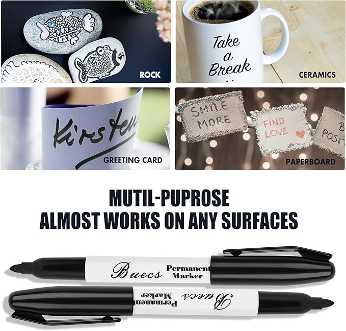 Permanent Markers, 128 Count Black Permanent Markers, Fine Point, Waterproof & Smear Proof Markers, Quick Drying, Office Supplies for School, Office, Home