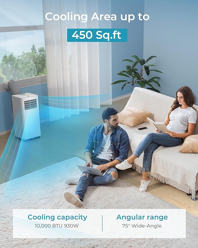 EUHOMY 10000 Btu Portable Air Conditioners, 4 in 1 Portable AC with Cool, Dry, Fan, Sleep Modes, Room Air Conditioners with 52dB & 24H Timer, with Remote, for Bedroom, Rooms, Apartment up to 450 Sq.Ft