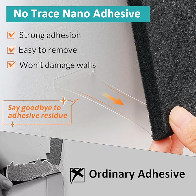 Black Cork Board 48" x 36" - 12 Pack Felt Wall Tiles with Safe Removable Adhesive Tabs - Large Cork Board for Office Classroom Home Walls Decor - Black