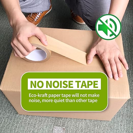 Eco-Friendly Kraft Paper Tape, Biodegradable Kraft Paper Tape, Recyclable Writable Packing Tape, Non-Coated Surface for Masking, Sealing, and Packaging Use, 2inch x 60yards, 36Rolls