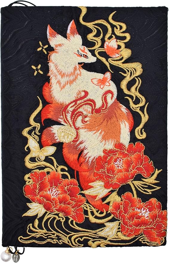 BLBMH Bookmark Book Covers for Paperbacks 5.5x8.5 Book Cover for Privacy Hardcover Adjustable Book Jacket for Soft Cover Books Fabric Softcover Protector for Women Book Lovers Gifts - Kitsune B 8.5in