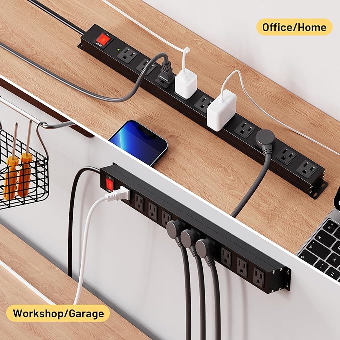 KF 10 Long Power Strip, Heavy Duty Surge Protector with 2100J, 15A/1875W Wall Mount Power Strip with Upgraded Switch, 14AWG 8FT Cord
