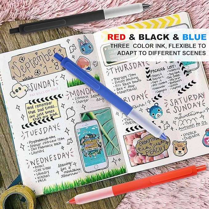 Pens Bulk, 30 Pcs Retractable Ballpoint Pens Medium Point (1.0mm) Rollerball Pens for Smooth Writing Women Men Gifts, (10Black&10Blue&10Red Ink) for Journaling School and Office Supplies Use