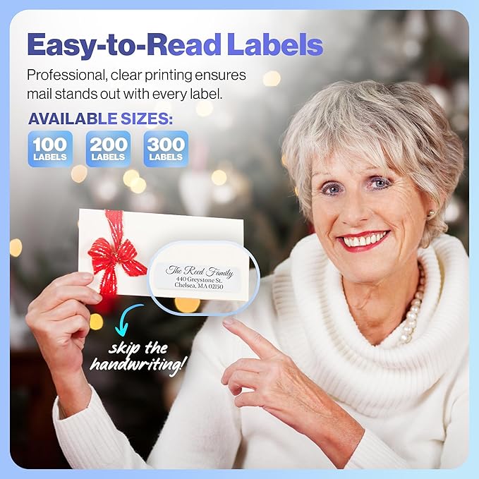 200 Personalized Address Labels - Glossy White Return Address Label 2.5" x 0.75'', Stylish Fonts for Envelopes & Packages, Customizable Labels for Home or Office Use