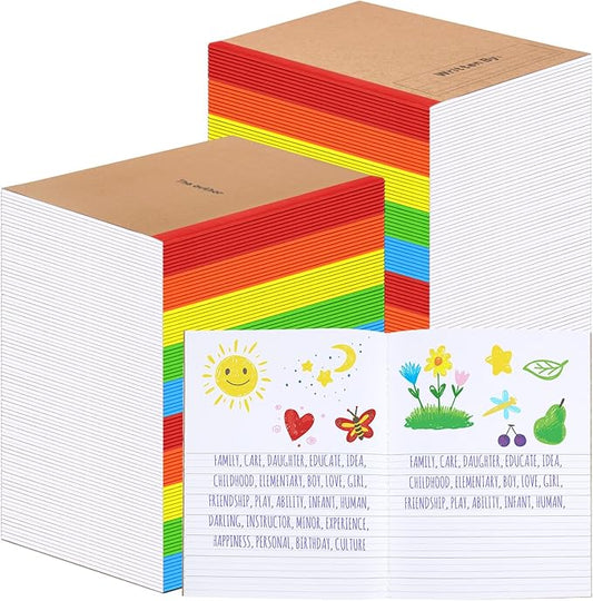 Henoyso 40 Pcs Primary Composition Notebook 9 3/4 x 7 1/2 Inch Kids Journal, Back to School Supplies, K-2 Primary Writing Notebook for Kids Student Draw and Write Story Journal (Bright Color)