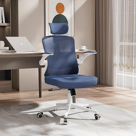 Office Chair,Ergonomic Comfy Home Desk Chair with 350LBS Capacity,High Back Gaming Chair with Wheels,Mesh Computer Chair,Lumbar Support, Adjustable Headrest,Flip-up Armrest