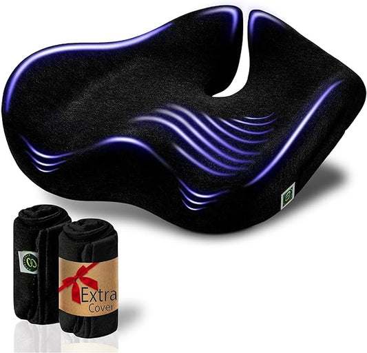 Pressure Relief Seat Cushion for Tailbone Pain – X Large Office Chair Cushion for Butt, Back Pain, Coccyx & Sciatica Pain Relief Pillow. Memory Foam Seat Cushions for Office Chairs (Original Black)