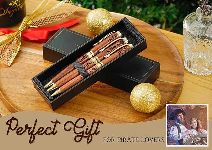 InnoBeta Pirate Gifts, Wooden Pen Set of 3, Gift Ideas for Pirate Lovers