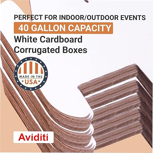 AVIDITI Cardboard Trash Cans and Recycling Bins, 40 Gallon 18"L x 18"W x 30"H (10-Pack) Reusable or Disposable Pop Up Garbage Boxes for Parties, Outdoor Events, Heavy Duty, Plain