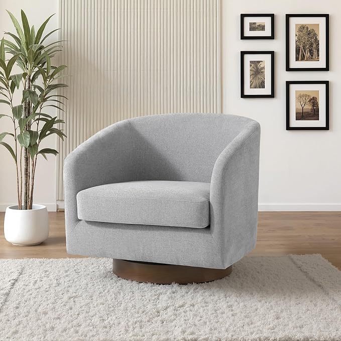 UIXE Swivel Accent Chairs Set of 2, Chenille Upholstered Barrel Chair for Living Room, Comfy Round Armchair Single Sofa Bedroom Reading Seat - 31" W, Light Gray