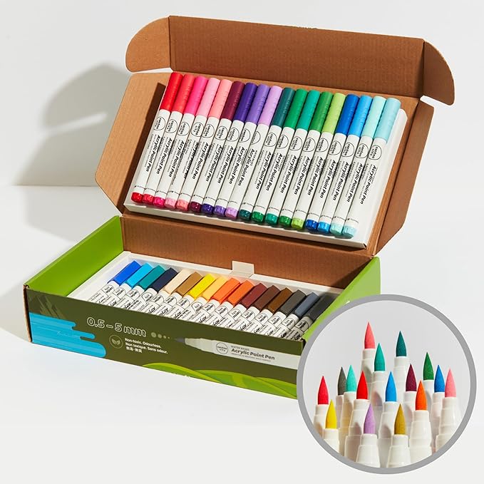 36-Color Acrylic Paint Markers Set – Vibrant multicolour Paint pens for Precision Painting on Multiple Surfaces for Paper, Canvas, Rock, Glass, Wood