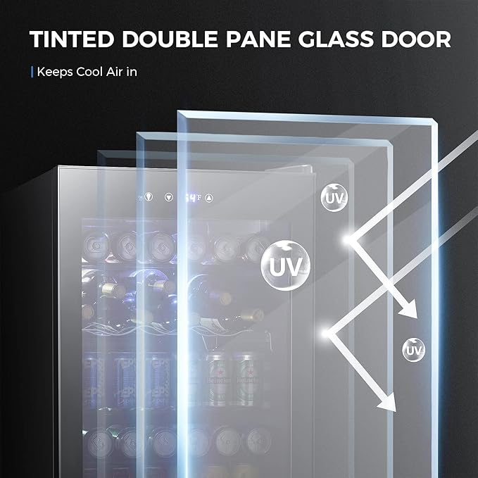 Kismile 4.5 Cu.ft Beverage Refrigerator and Cooler, 145 Can Mini Fridge Glass Door,Digital Temperature Display for Soda, Beer or Wine, Small Drink Dispenser Cooler for Home, Office or Bar(Black)