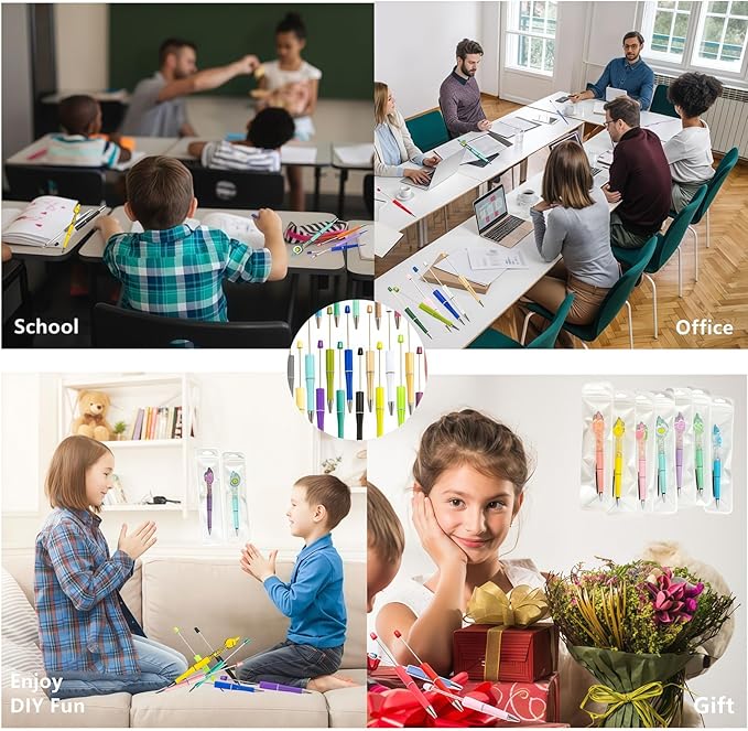 JHESAO 150PCS DIY Beadable Pens Kit, 50 Plastic Ballpoint Pens Bulk with Refills & Pouch, School Office Supplies and Decorative for Students & Teachers (Multicolor)