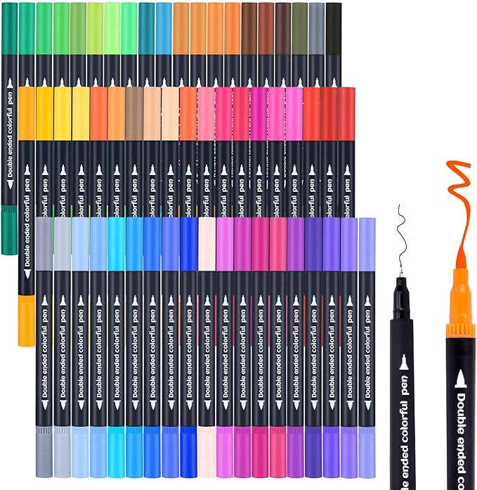 60 Colored Dual Markers Brush Pens, Fine Point Art Marker, Double Tip Colored Pen for Adult Coloring Books, Sketching, Drawing