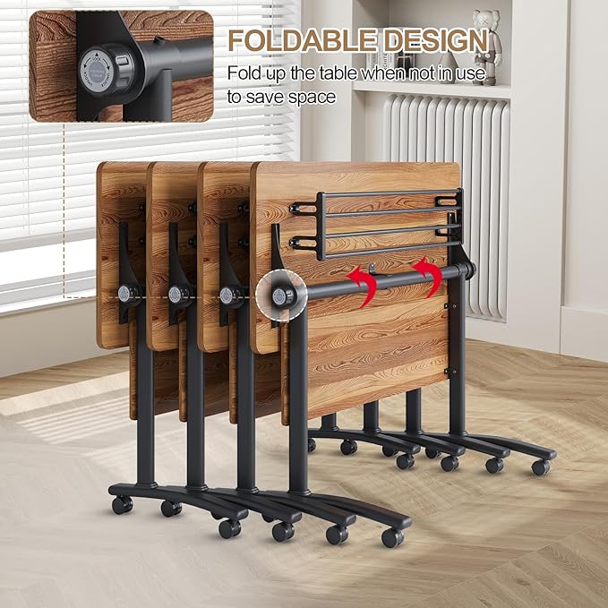 Conference Room Table with Flip-Top Design for Dynamic Meetings, Business Table Computer Desk with Heavy-Duty Frame,Foldable Seminar Meeting Tables for Home Office (6, C, 55.1IN)