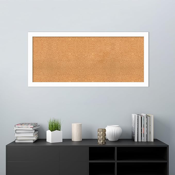 Amanti Art Natural Cork Board for Wall, 23x51 Vision Board with White Frame, Oversize Corkboard Office Decor for Home Organization, Casual Corkboard Pinboard to Display Items for Home Organization in