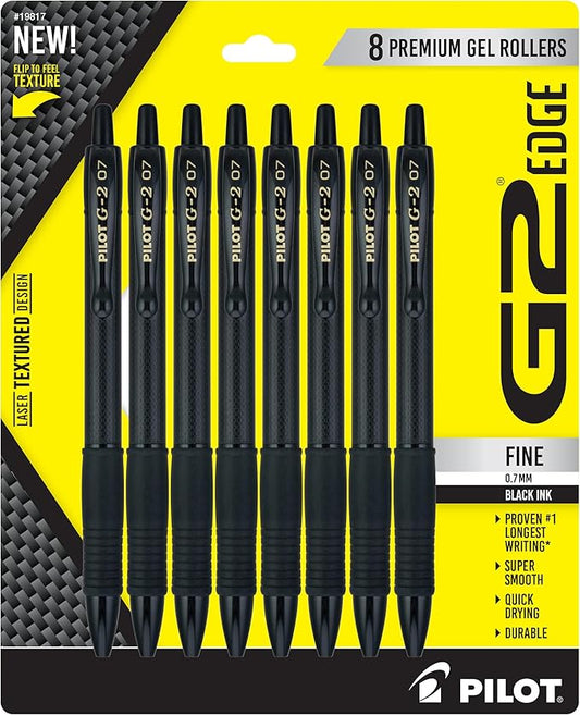 Pilot, G2 Edge Premium Gel Roller Pens, Fine Point 0.7 mm, Black, Pack of 8