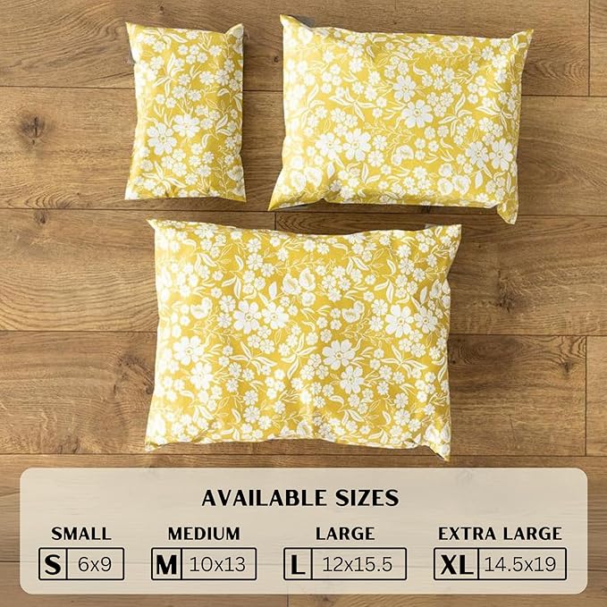 Poly Mailers 10x13 Inch 100 Pack Medium Shipping Bags Strong Thick Mailing Envelopes | Self Sealing Adhesive | Waterproof & Tear Proof | Small Business Packaging for Clothing - Floral Mustard Yellow