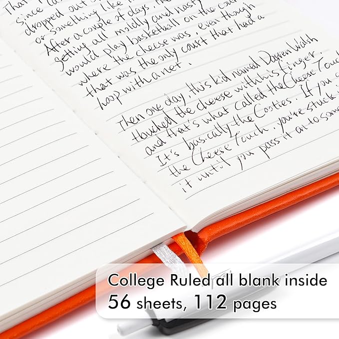 feela 6 Pack Pocket Mini Notebooks Bulk, Small Cute Memo Notepads Hardcover College Ruled Lined Journals with Pen Holder for School Business Work, with 6 Black Pens, 3.5”x 5.5”, A6, Orange