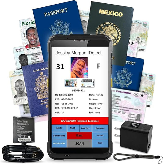 ID Scanner - Quantum Edge V3 Drivers License and Passport Reader - Age Verification and Customer Management - Includes Handheld Scanner, Outer Carry Case, & Accessories