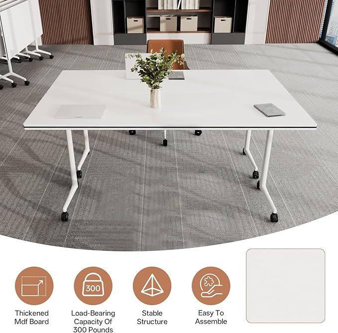 Conference Table, Folding Conference Tables for 2-20 People, Modern Conference Room Table with Wheels, Super Sturdy Large Rectangle Mobile Meeting Seminar Tables for Office (4PCS 61.0in)