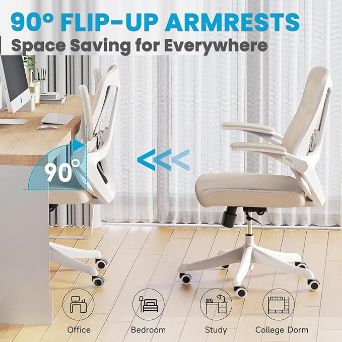 Mesh Office Computer Desk Managerial Executive Chair, Ergonomic High Back Comfy Swivel Gaming Home Chairs with Wheels, Comfortable Lumbar Support, Comfy Arms for Study,Home,Bedroom（Khaki）