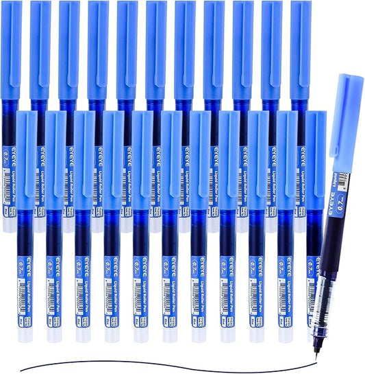 EYEYE Liquid Ink Rollerball Pens 0.7mm Fine Point, 24 Pack Roller Ball Pens Quick Dry, Blue Ink Pens Fine Point Smooth Writing Pens for Journaling, Note Taking, Office and School Supplies