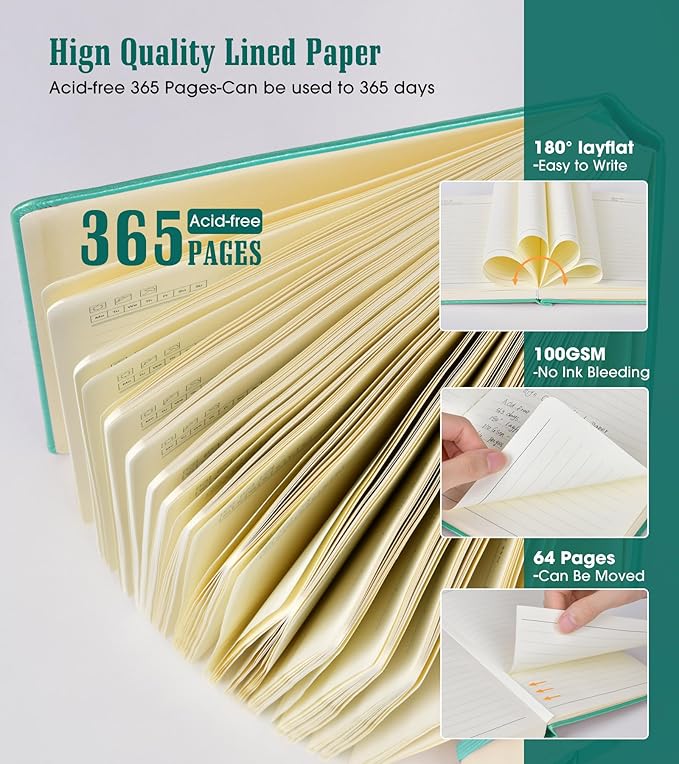 Lined Journal Notebook, 365 Pages B5 Large Journals for Writing Ruled Notebook, Hardcover Leather Journal for Women Men, Daily Notebook for Work, Note Taking, 100Gsm Thick Paper(7.6'' X 10'' Teal)