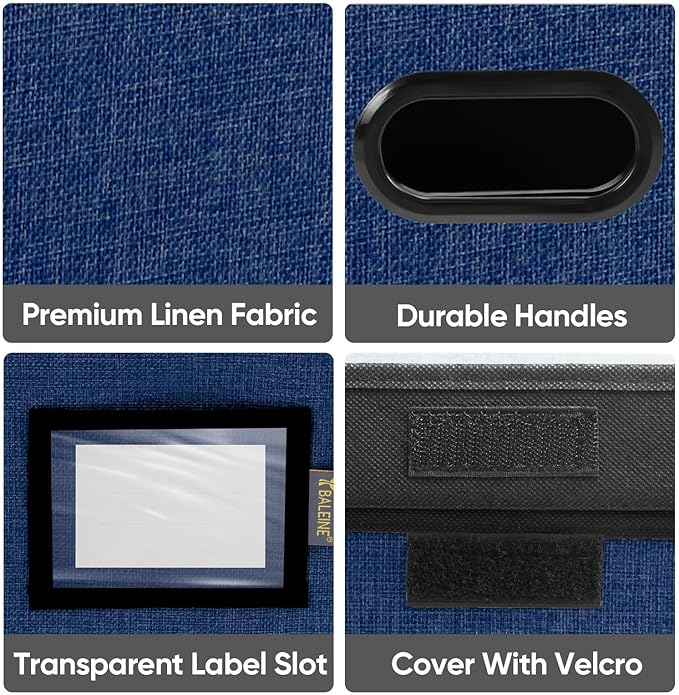 BALEINE File Organizer Box with Lid, Collapsible File Folder Organizer with Plastic Slide, Hanging File Folder Box for Office Document Storage (2 Pack, Blue)