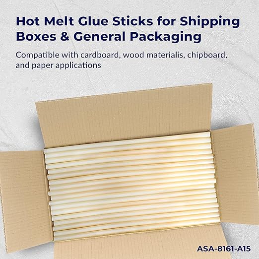 ASA Full Size Hot Glue Sticks for Glue Gun - 1/2" x 15" | High-Strength Hot Gun Sticks Adhesive for Corrugated Materials |Industrial Grade for Packaging & Woodworking | Pack of 150
