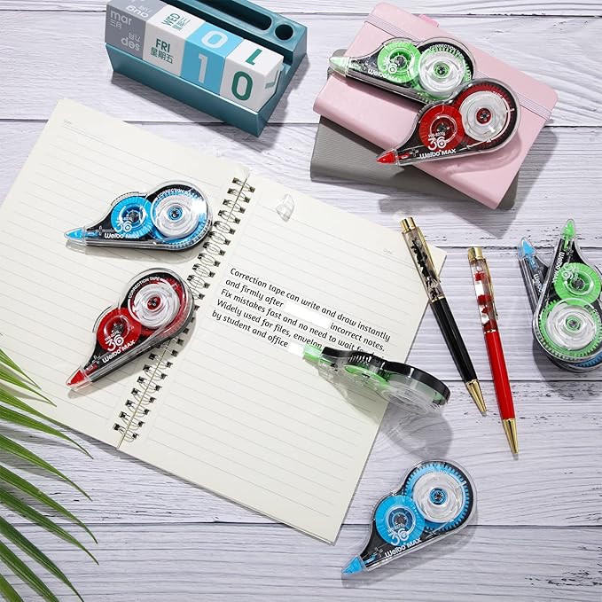 54 Pack Correction Tape Bulk White Correctional Fluid Tape Easy to Use Applicator Corrector Correct Wrong Writing Eraser for Office Education Supplies, 20 Feet