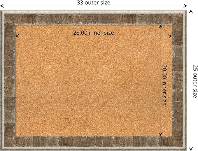 Amanti Art Natural Cork Board for Wall, 25x33 Vision Board with Brown Wood Frame, Medium Corkboard Office Decor for Home Organization, Rustic Farmhouse Corkboard Pinboard to display items for home