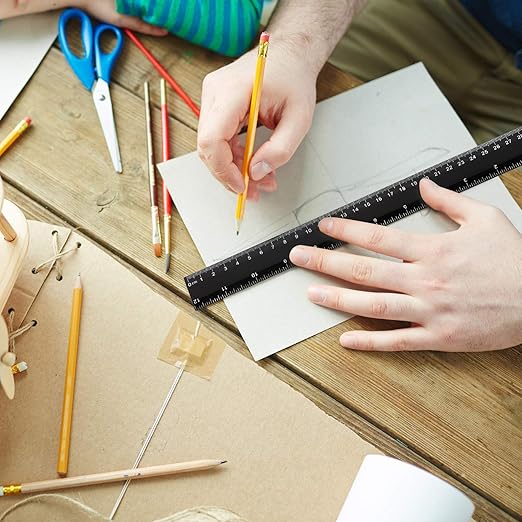 50 Pack Black Plastic Ruler, 12 Inch Standard/Metric Rulers Straight Ruler Measuring Tool for Student School Office (Black)