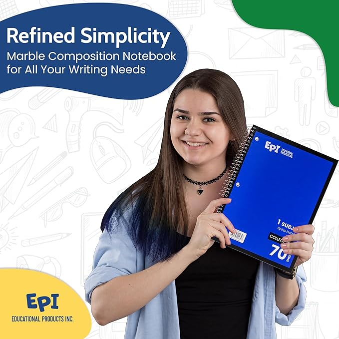 EPI Spiral Notebook | 1 Subject - College Ruled - 70 Sheets, Durable Spiral Binding | 10.5 x 8 in | Classroom Supplies | School, Office, Note Taking, Journaling - 48 Pack