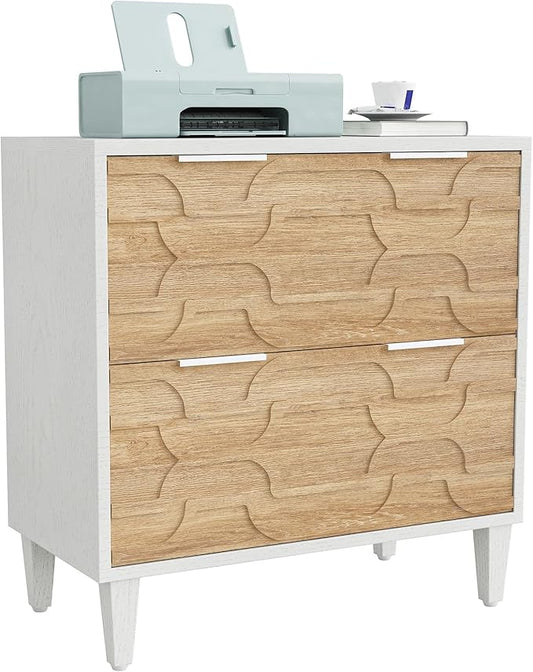 LITTLE TREE 2-Drawer File Cabinet, Lateral Filing Cabinet for A4/Letter/Legal Size, Office Storage Cabinet, Printer Stand with Storage Drawer for Home Office, Wood & White