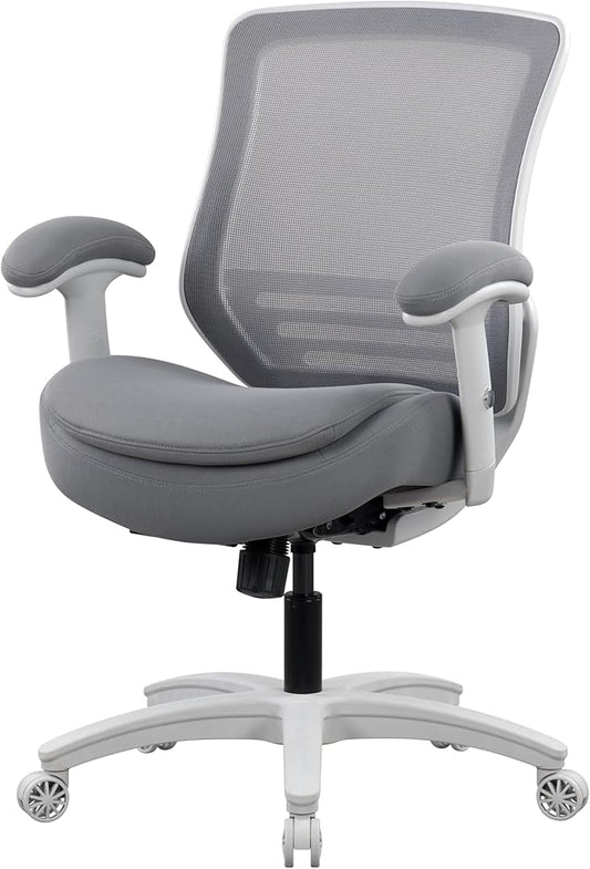 400lbs Double Seat Cushion Office Chair Soft Armrests Executive Ergonomic Computer Desk Chair with Lumbar Support (Grey Frame Grey Fabric)