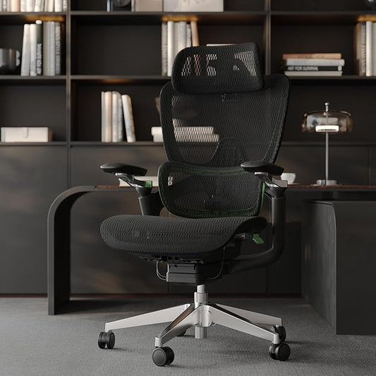 Ergonomic Office Chair, Mesh Home Office Desk Chair with Adaptive Lumbar Support, Gaming Chair with Headrest, 5D Armrest,90-130°Tilt, BIFMA Certified, Model Zen (Green)