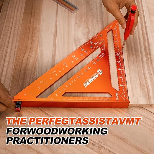 12 Inch Rafter Square, Carpenter Measuring Layout Tool, Aluminum Alloy Triangle Ruler Protractor for Woodworking and Carpentry - Imperial