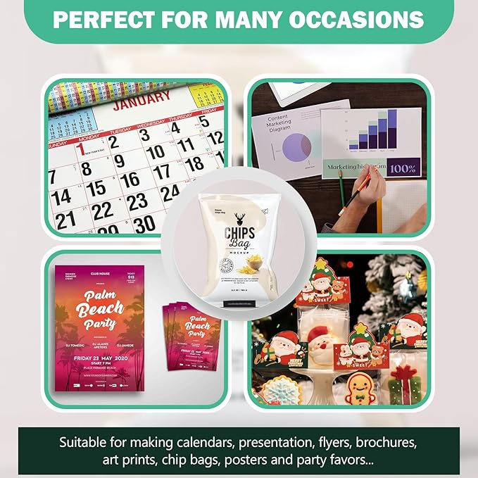 5x7 Glossy Photo Paper for Inkjet Printer, Thin Glossy Photo Paper for Chip Bags, 5R Photo Paper 36 lb, 100 Pack