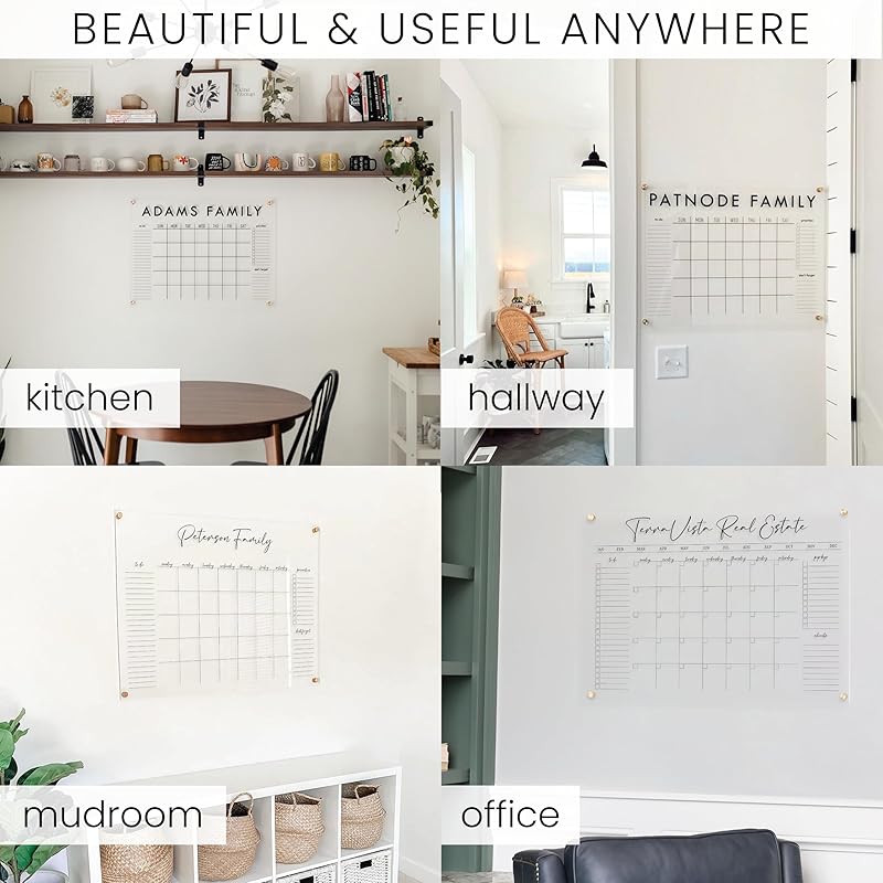 Personalized Clear Acrylic Calendar for Wall, Calendar Whiteboard for Wall, Dry Erase Wall Calendar, Wall Calendar Organizer System for Home (Cursive, Navy, 14"W x 11"H)