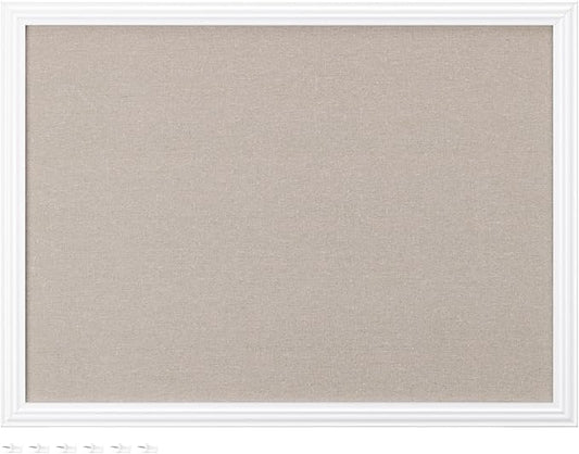 Navaris Framed Linen Bulletin Board - Approx. 58 x 43cm Fabric Jewelry Organizer Pinboard for Wall Memory Memo Pin Board - Natural Linen with White Frame