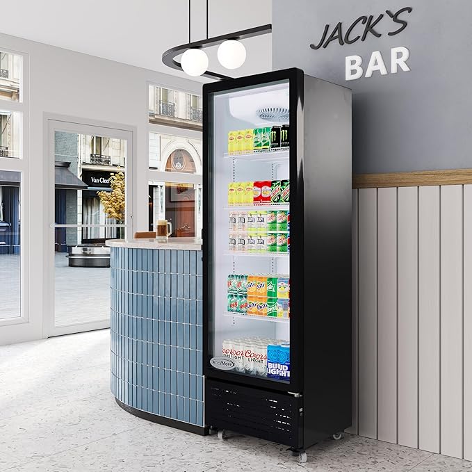 KoolMore KM-MDR-1GD-10C 23 in. One Glass Door Commercial Display Merchandiser Refrigerator Cooler in Black, ETL Listed, 10 cu. ft